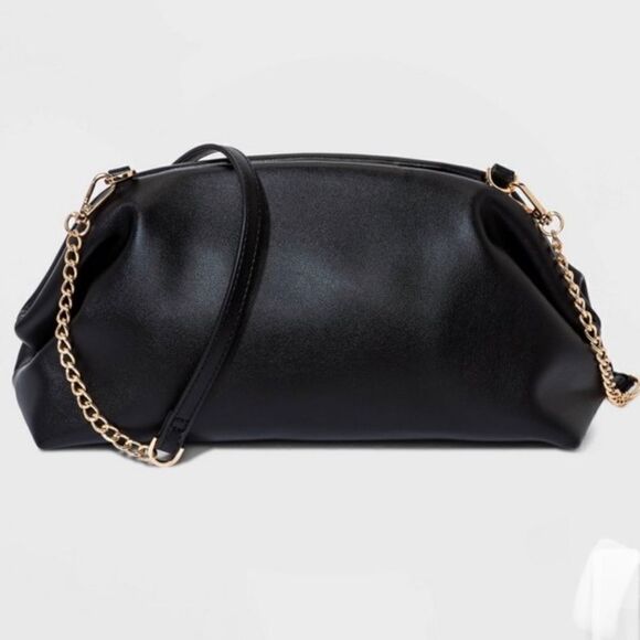 NWT a new day Black Convertible Crossbody Clutch Soft Faux Leather Chain Bag New - Picture 1 of 17